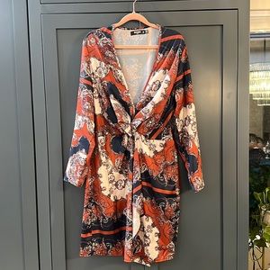 Missguided baroque print mini twist front dress